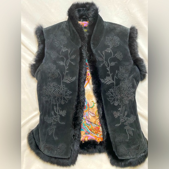 Georgiou studio leather fur embroidered vest - Picture 2 of 11